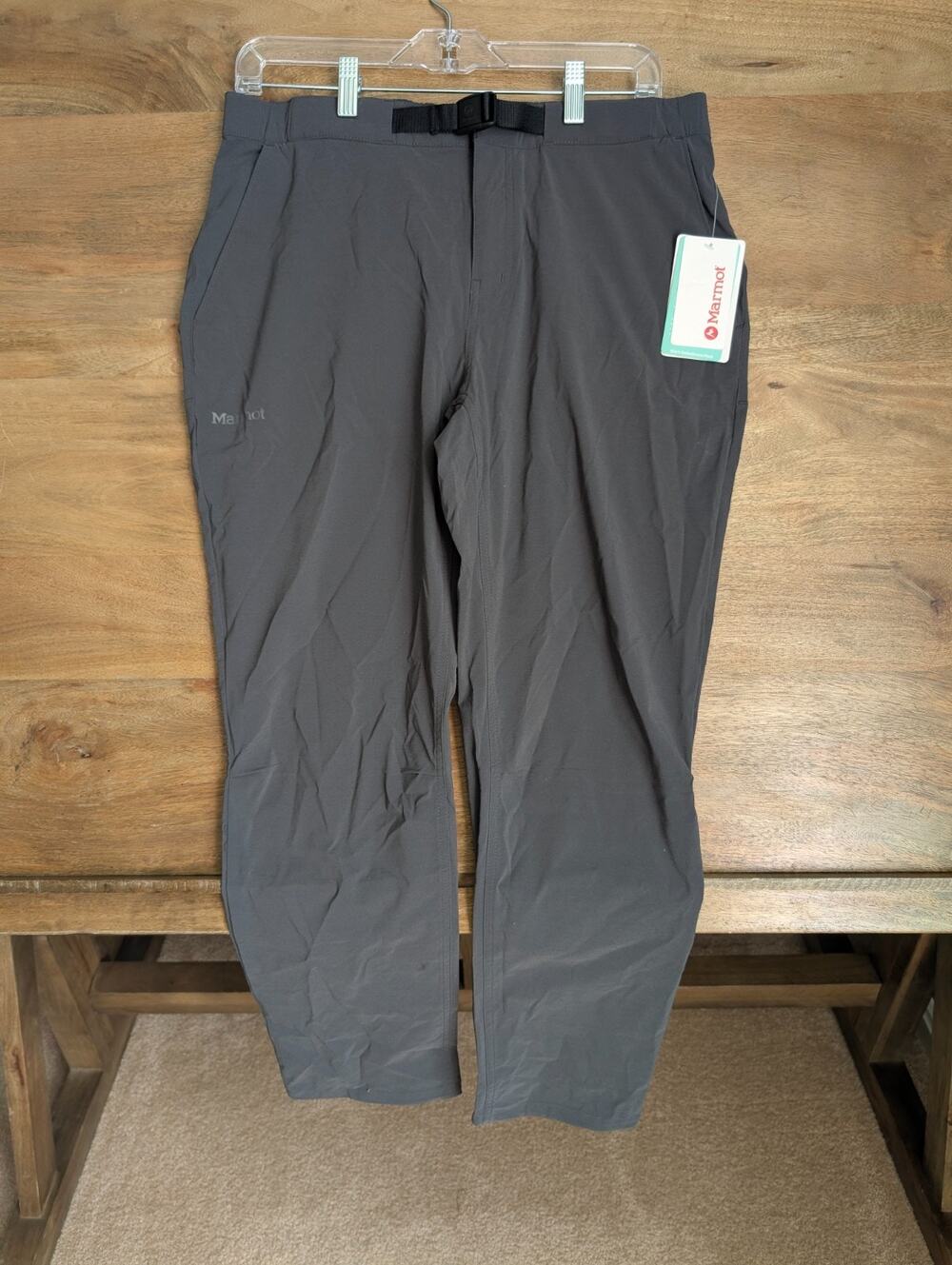 Marmot Kodachrome Pants Womens 12 Gray Stretch Belted Waist Straight Leg NWT